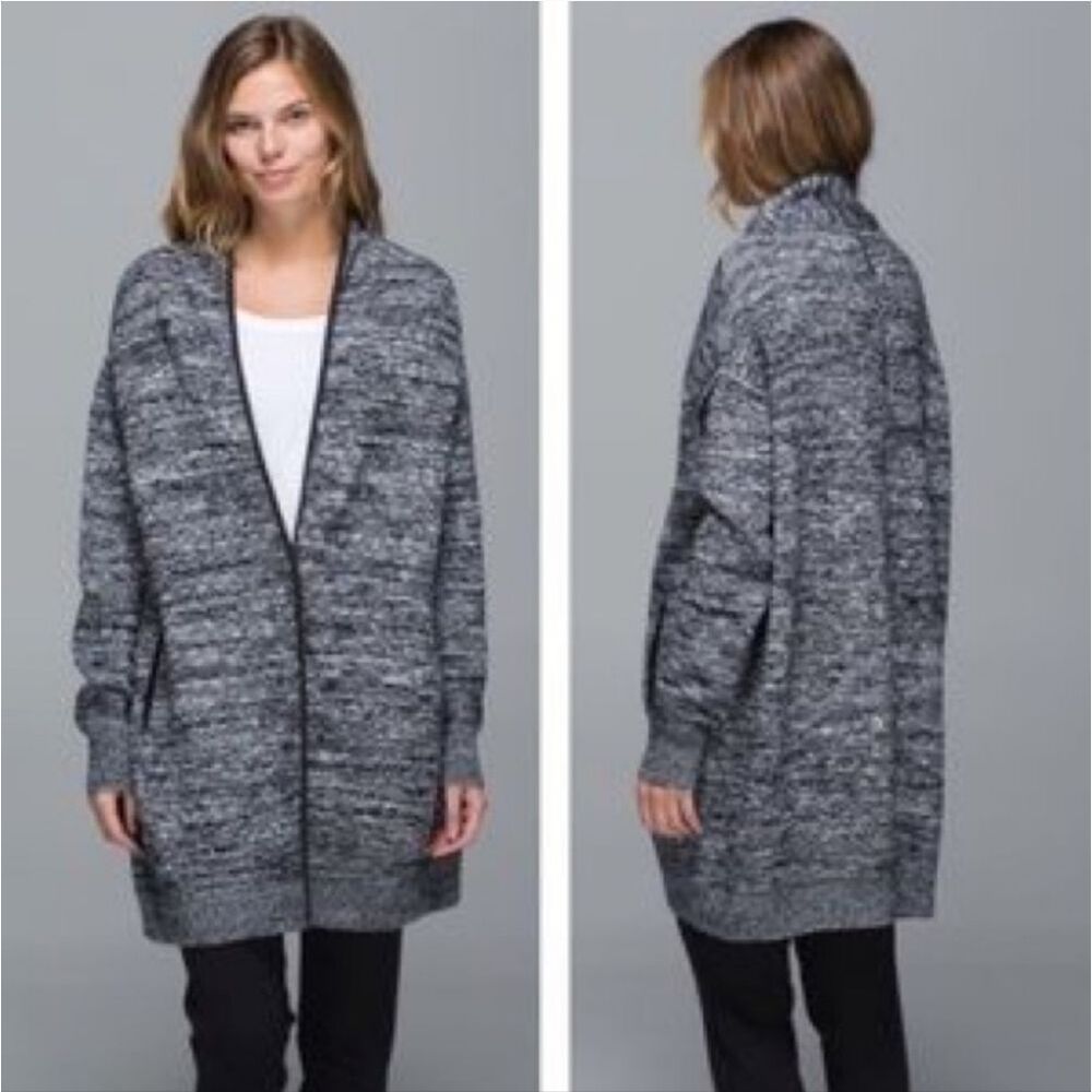 Lululemon Cardi All Day Merino Wool Cardigan Est. Size M/L No Tag Black White